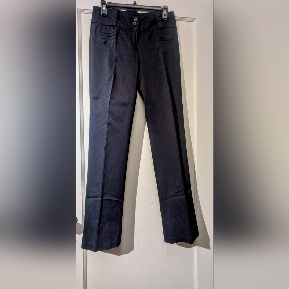 Chopin Roma Women's Navy Blue  High Waisted Straight Leg Slim Slacks. Sz Small